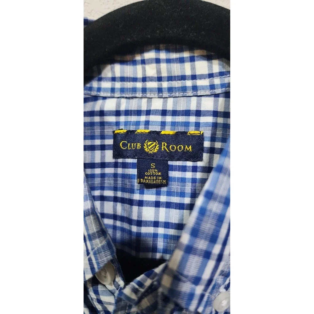 Club Room Men's Size S Multicolor Plaid Shirt Blue Green Cotton Short Sleeve